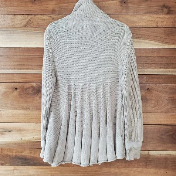 Pure Handknit High Low Pleated Chunky Cardigan Size S Cotton Beige boho gorpcore - Picture 5 of 13